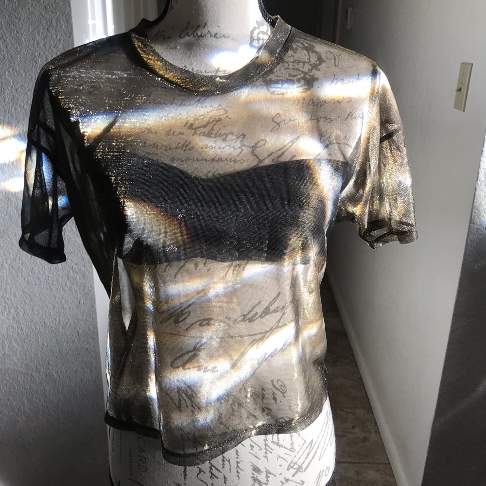 Shimmer mesh sheer top